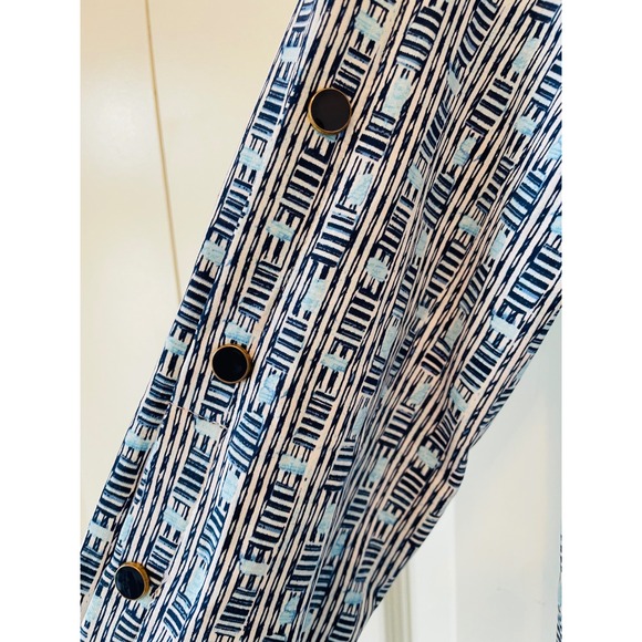 J. McLaughlin Catalina Cloth Size‎ S Blue White Geometric Print 3/4 Sleeve - Picture 4 of 6
